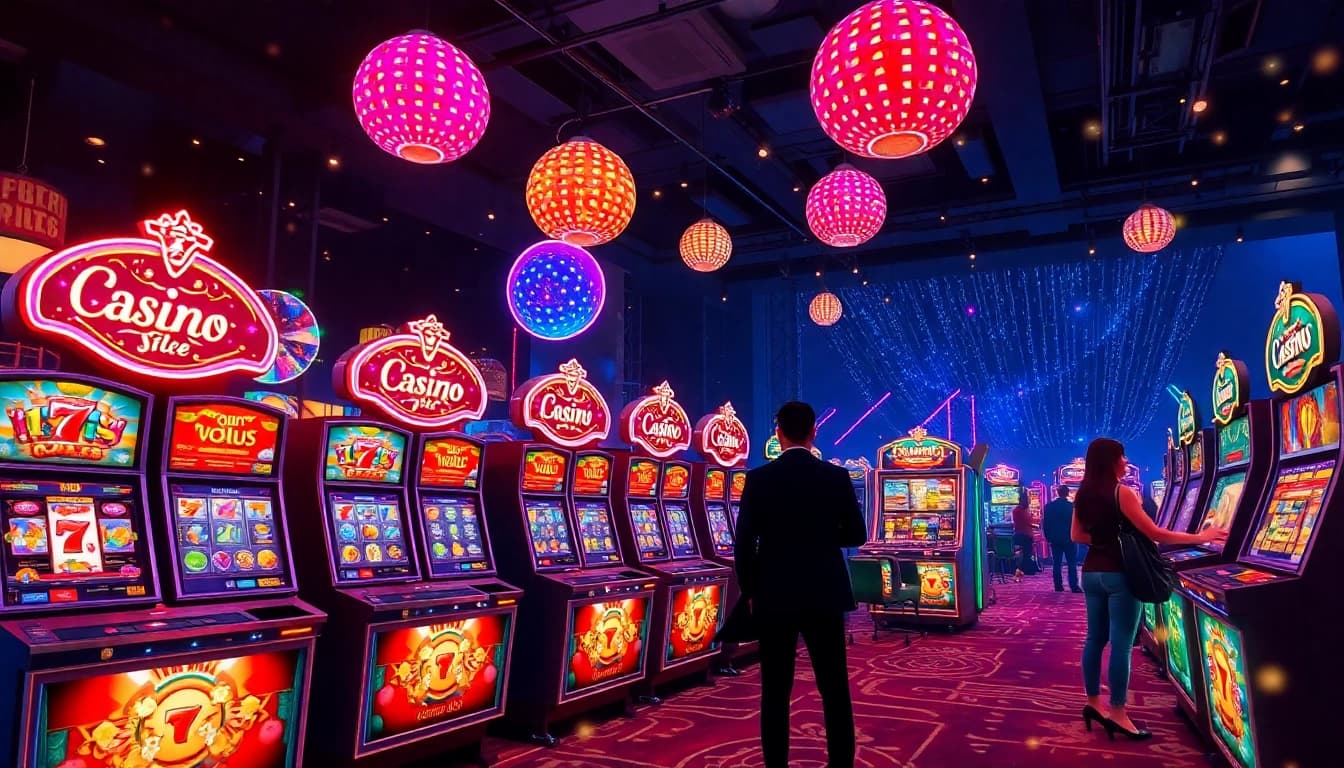 Sichere dir den besten online casino bonus mit einem verlockenden Spielautomaten und festlichen Lichtern im Hintergrund.