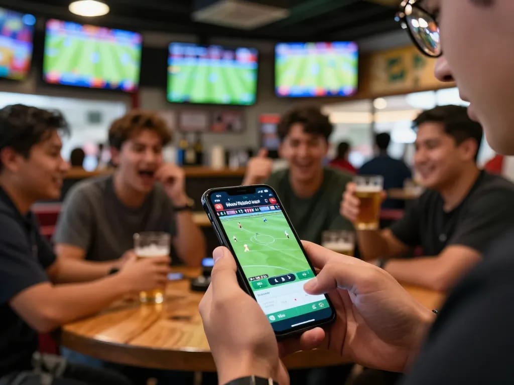 Tỷ lệ kèo nhà cái hôm nay viewed on smartphone during a thrilling live sports event.