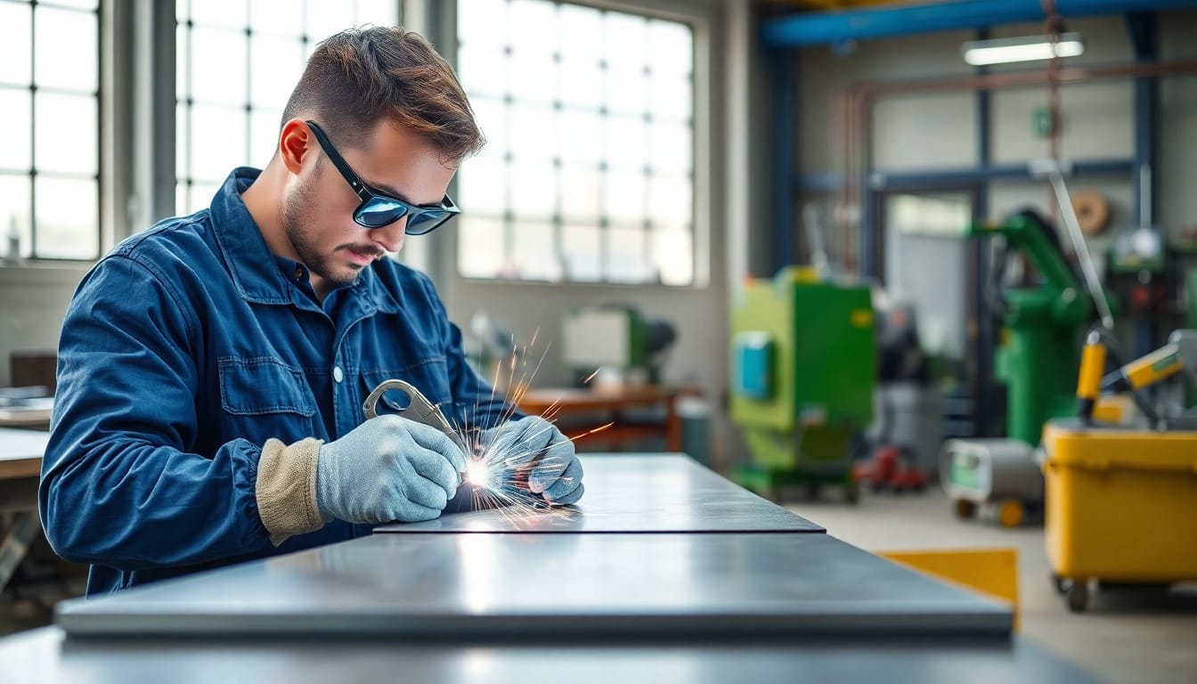 Mechaniker beim Felge schweißen München in einer modernen Werkstatt mit sorgfältiger Handhabung und präziser Technik.