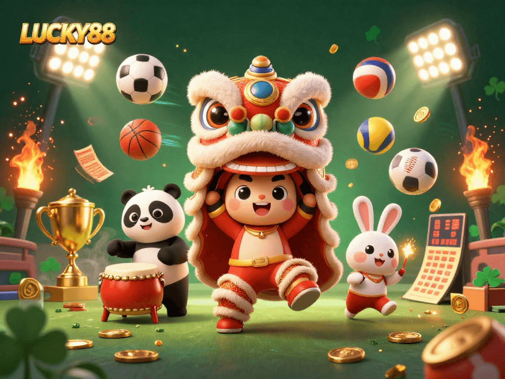 Win big with LUCKY88 in this vibrant, festive casino illustration capturing the spirit of gaming excitement.