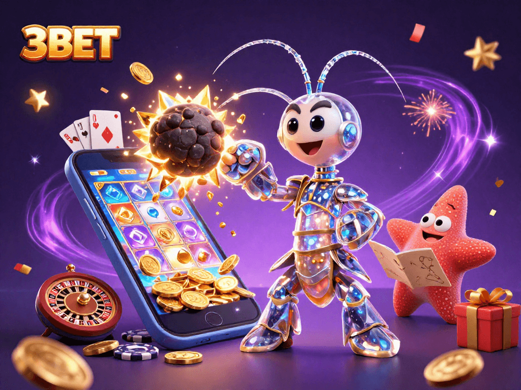 Experience thrilling gameplay with 3BET as the galactic samurai mantis shrimp battles for coins amidst explosive action.