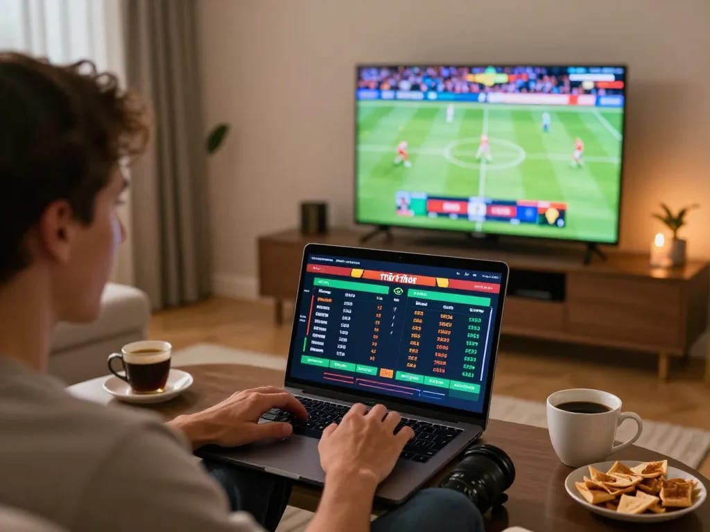 Engaging moment of placing tỷ lệ kèo nhà cái hôm nay bets during live sports coverage.