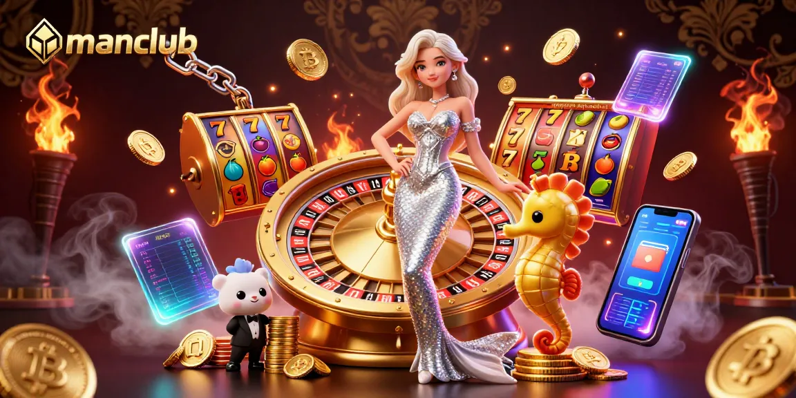 Experience excitement at manclub with a stunning woman beside a roulette wheel and vibrant gambling elements.