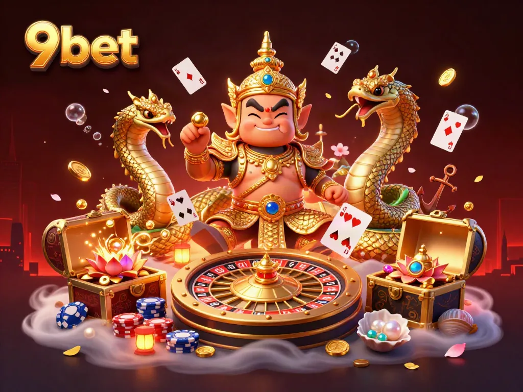 Engage in thrilling gameplay with 9bet surrounded by vibrant casino elements and energetic characters.