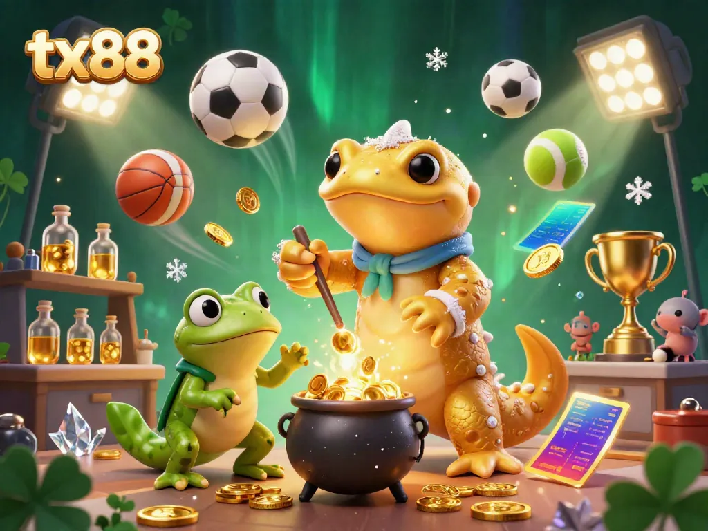 Experience thrilling action with tx88 as a golden salamander in a medieval lab conjures gold while sports elements fly around.