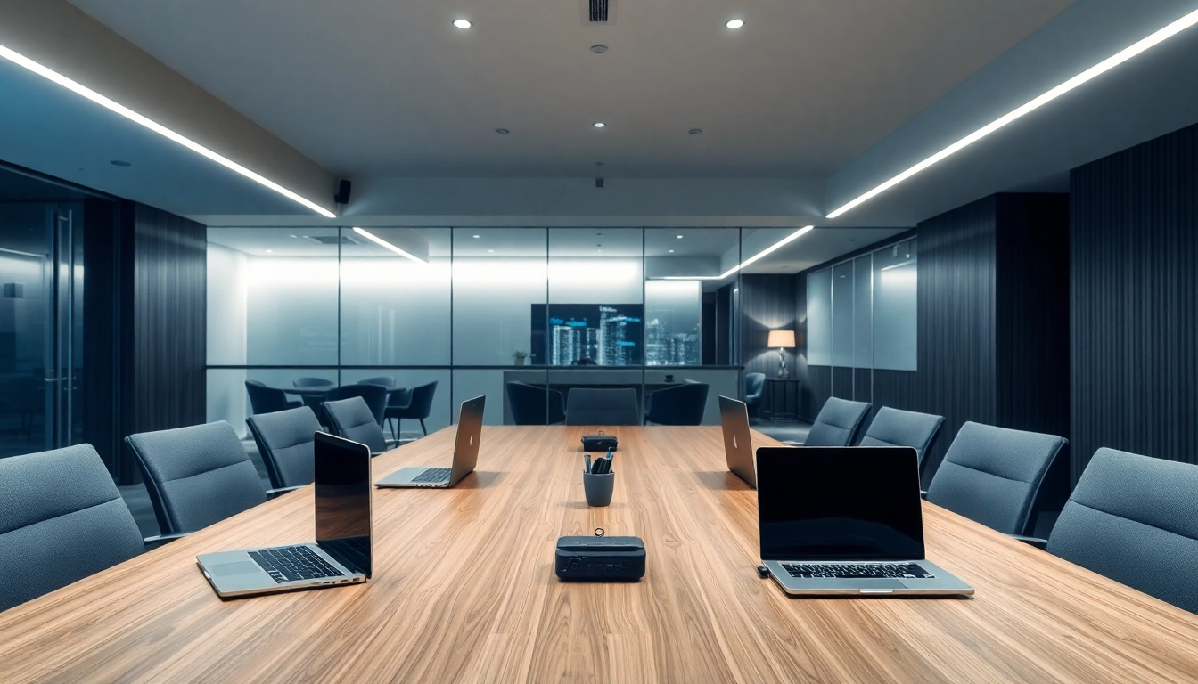 Headhunter Köln im modernen Büro mit Konferenztisch und Laptops