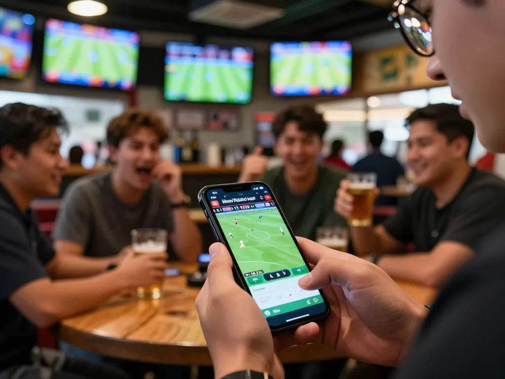 Tỷ lệ kèo nhà cái hôm nay viewed on smartphone during a thrilling live sports event.