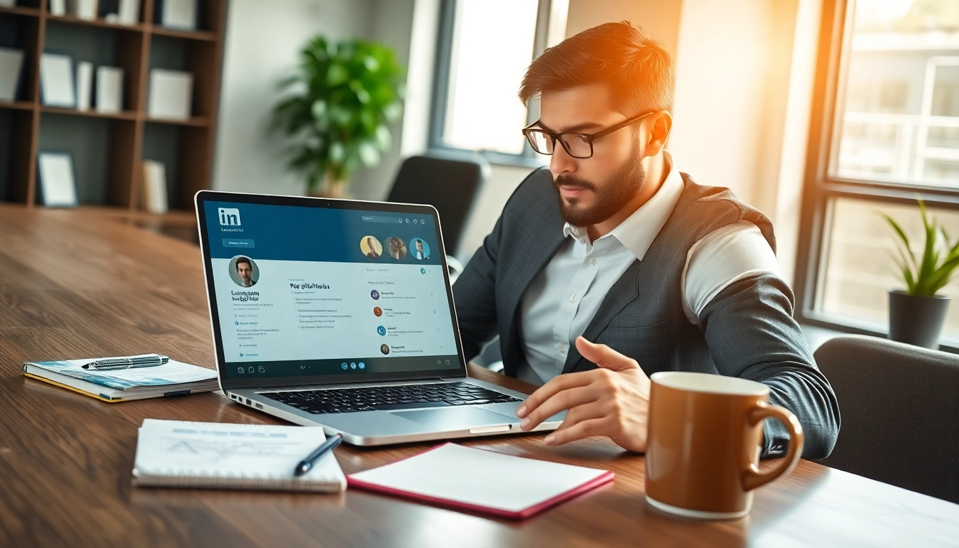 Headhunter examines candidate profiles in a modern office setting.