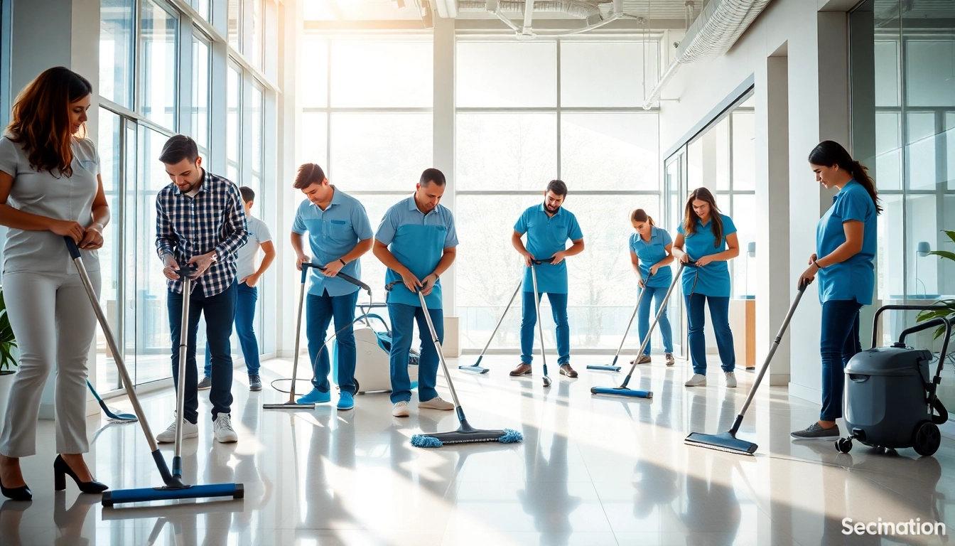 Efficient Gebäudereinigung Ulm: Professional cleaning team maintaining a pristine office environment.