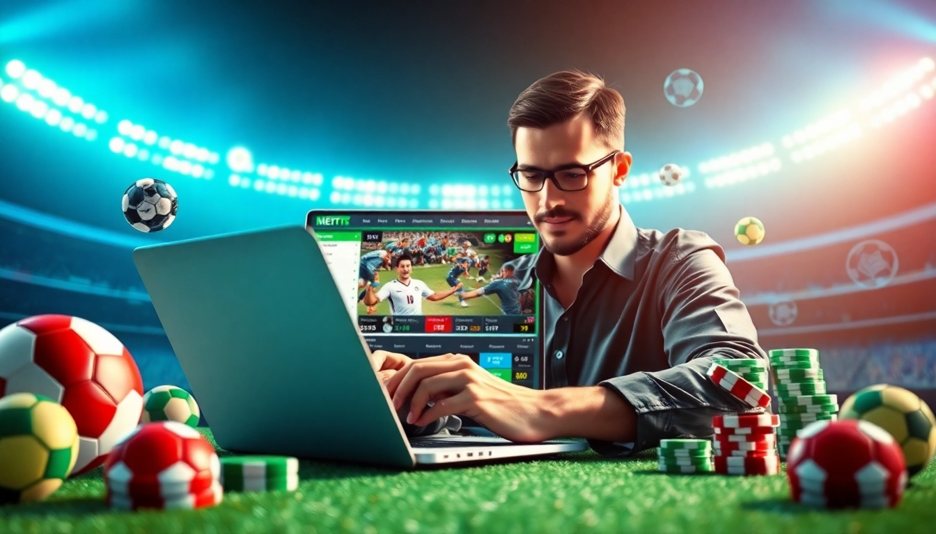 Entdecken Sie wettanbieter ohne lugas auf einem modernen Laptop; eine dynamische Wettumgebung mit Sport und Quoten im Hintergrund.
