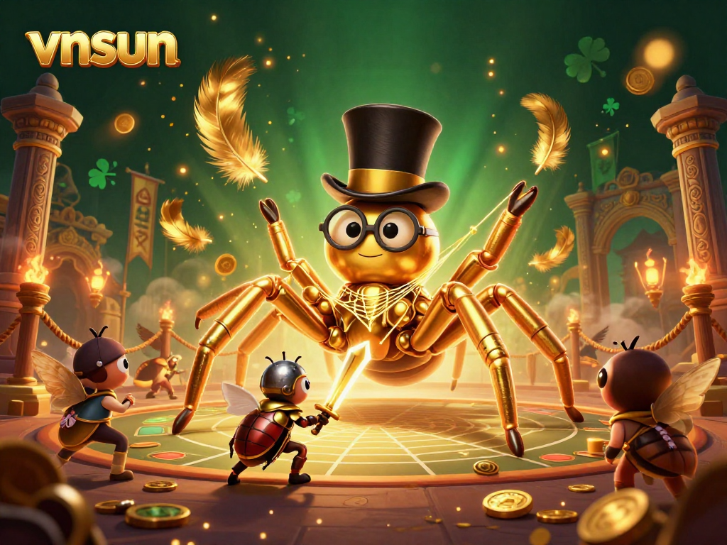 Experience thrilling gameplay at vnsun with a golden tarantula weaving ties between casino pillars.
