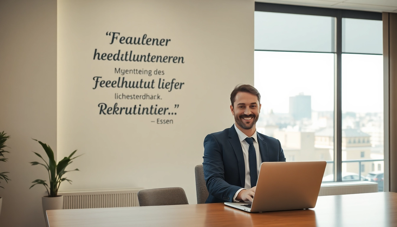 Headhunter Essen bei der Arbeit in einem modernen Büro, das Professionalität ausstrahlt.