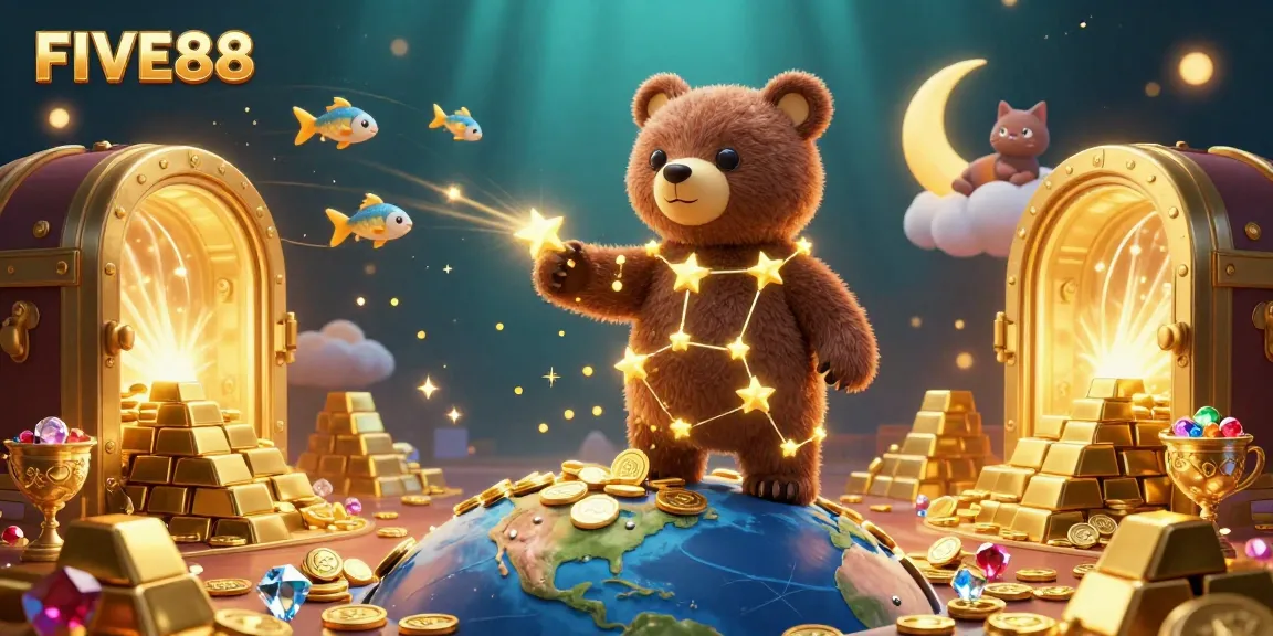 Experience the thrill of FIVE88's casino world with a celestial bear and sparkling treasures.