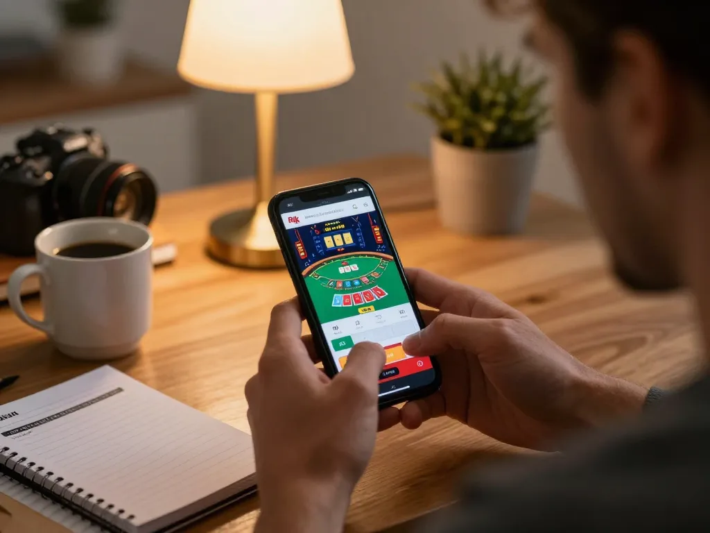 Player engaging with Rik online blackjack game on smartphone, showcasing interactive gameplay