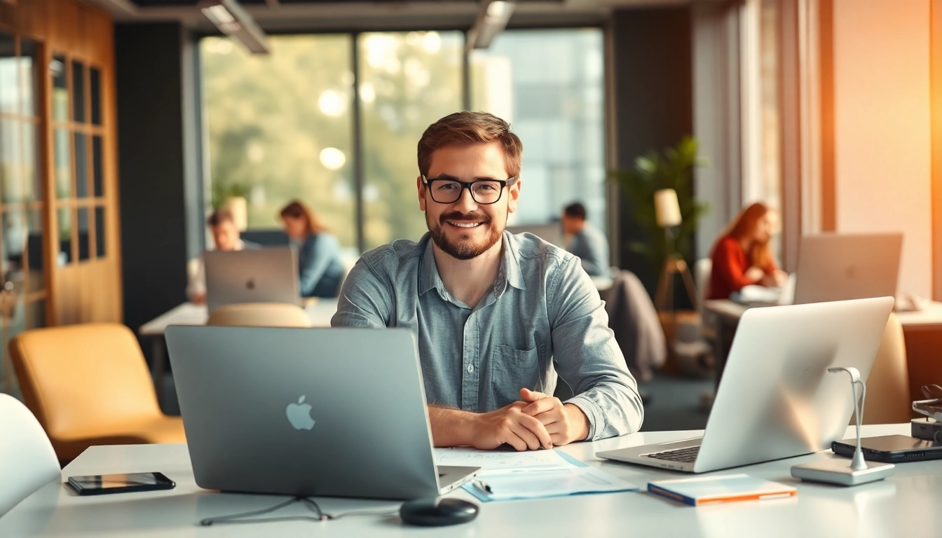 Headhunter IT bei der Arbeit in einem modernen Büro, fördert eine produktive Atmosphäre.