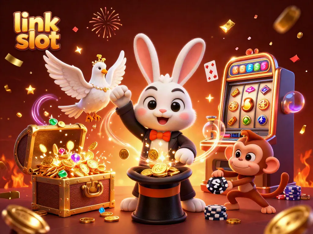 Engage in thrilling gameplay as the link slot comes alive with golden coins, dazzling characters, and vibrant casino elements!