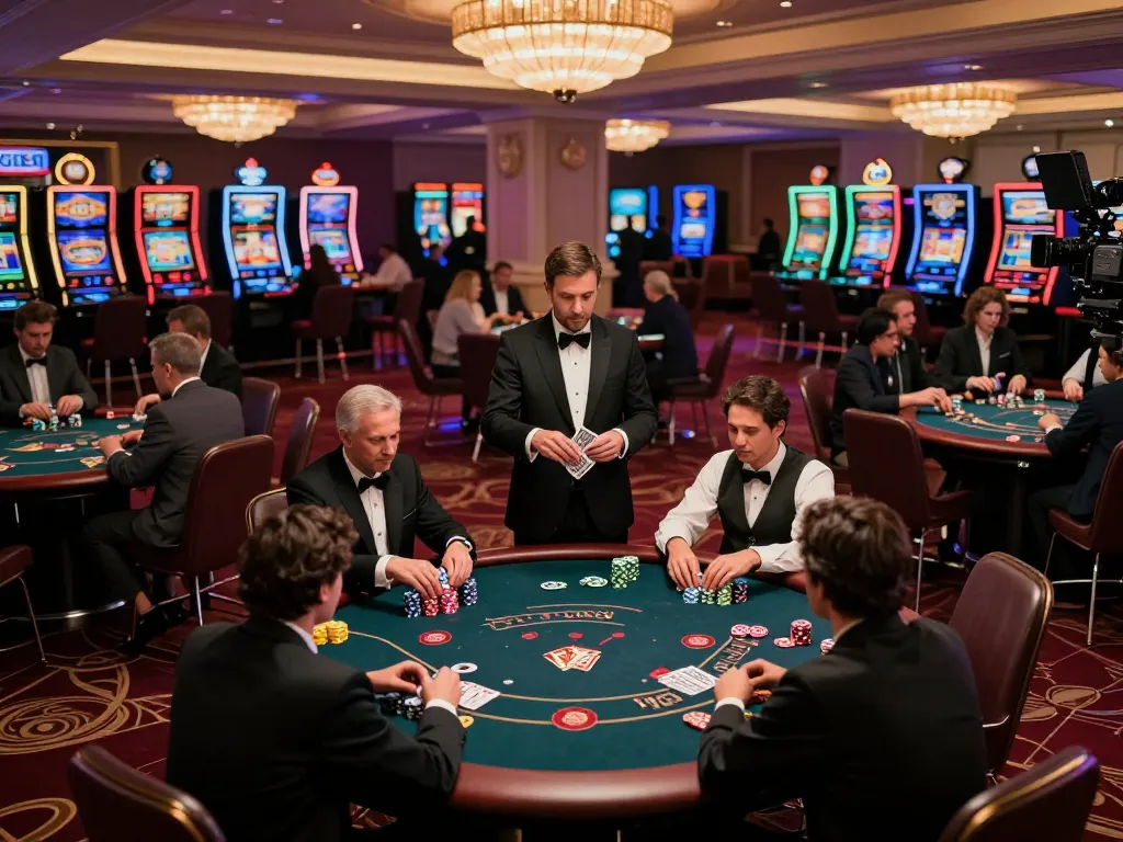 Players enjoying an intense game at GO88's luxurious casino, showcasing vibrant poker action.