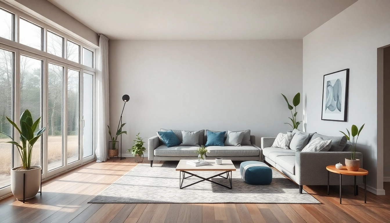 Gestalte ein modernes Wohnzimmer mit Raumgestaltung, das Helligkeit und Gemütlichkeit ausstrahlt.