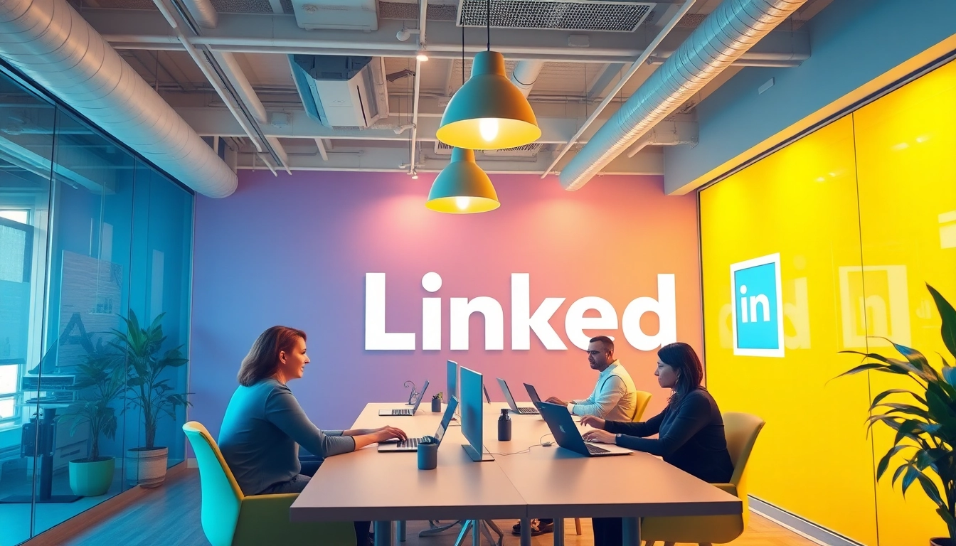 Linkedin Agentur: Kreatives Team arbeitet erfolgreich an digitalem Marketing in modernem Büro.