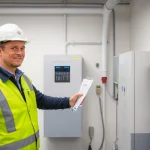 Durchführung einer DGUV V3 Prüfung an elektrischen Geräten in einem Büro, um die Sicherheit zu gewährleisten.