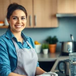 Hauswirtschaftskraft in Hameln bei der Arbeit in der Küche, die für Sauberkeit und Ordnung sorgt.