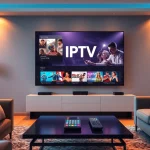 Stream seamlessly with IPTV kaufen on your smart TV, enjoying a cozy living room setup with vibrant colors.