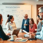 Engage with marketing für pflegedienste through experts strategizing in an office.