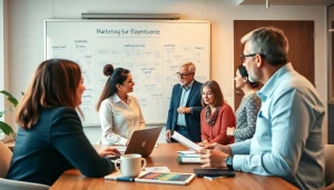 Engage with marketing für pflegedienste through experts strategizing in an office.