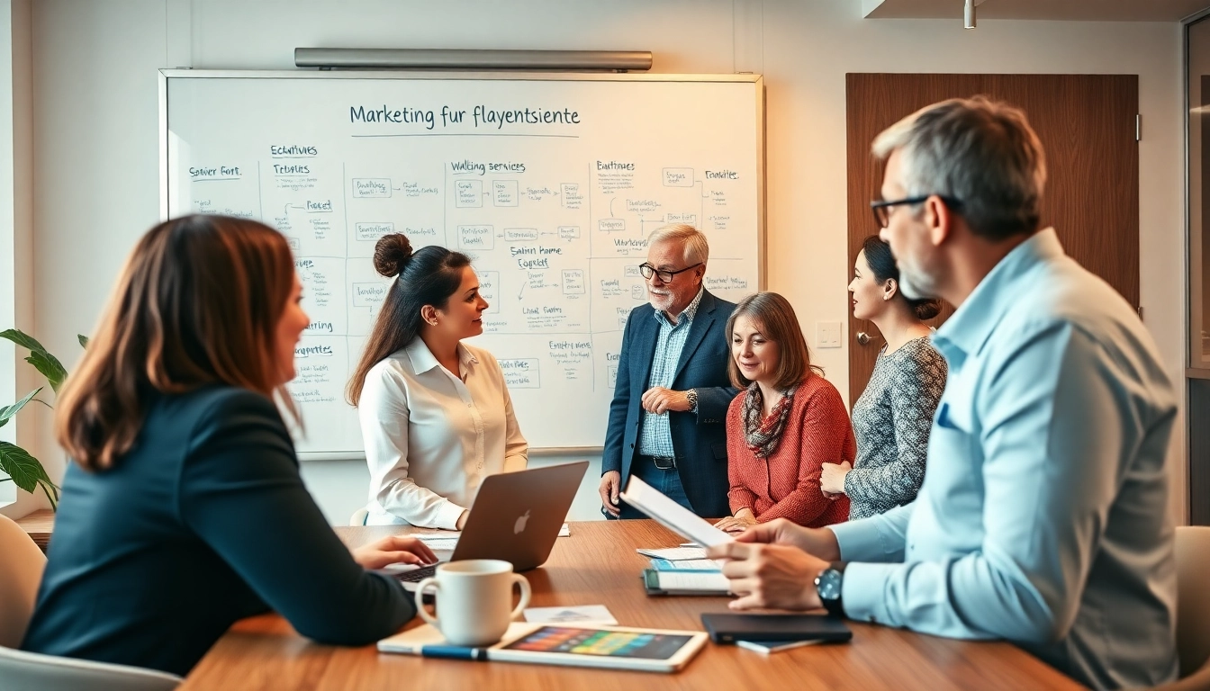 Engage with marketing für pflegedienste through experts strategizing in an office.
