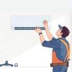 Klimaanlagen installieren lassen by a certified technician with modern tools, ensuring quality installation.
