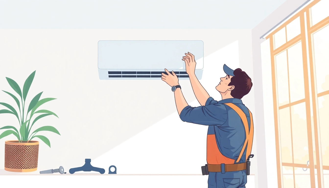 Klimaanlagen installieren lassen by a certified technician with modern tools, ensuring quality installation.