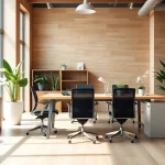 Büromöbel-Set mit ergonomischem Stuhl und elegantem Schreibtisch für kreatives Arbeiten.