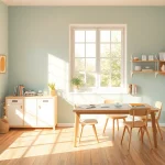 Gestalten Sie Räume für Heimunterricht, die inspirierend und einladend wirken, mit freundlicher Atmosphäre und kreativen Lernmaterialien.