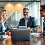 Top Vertriebsmitarbeiter rekrutieren: Ein Recruiter vermittelt wertvolle Insights an sein Vertriebsteam in einem modernen Büro.