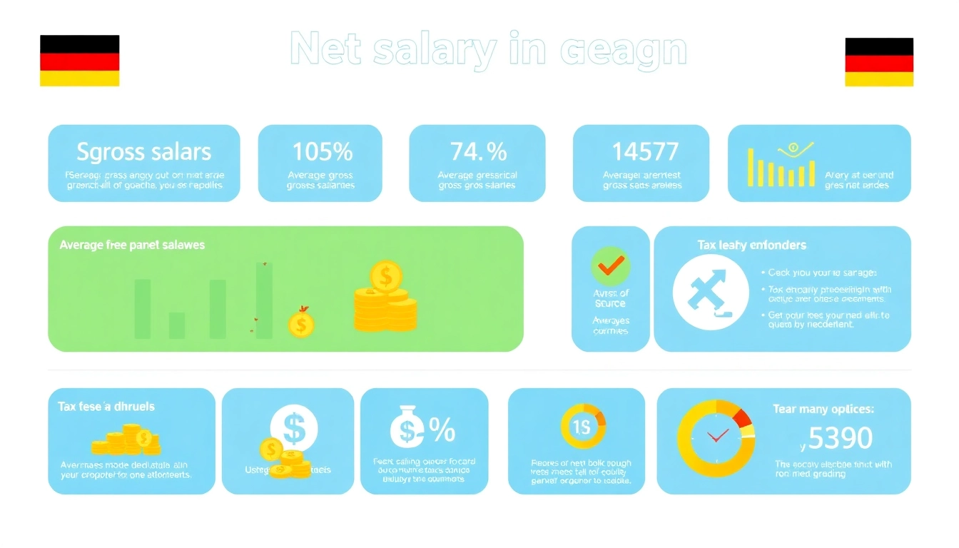 Visualize the net salary in Germany with key statistics and deductions for easy understanding.