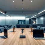 Headhunter Köln im modernen Büro mit Konferenztisch und Laptops