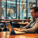 Professioneller Headhunter Gastronomie überprüft Bewerbungsunterlagen in einem Restaurant.