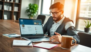 Headhunter examines candidate profiles in a modern office setting.