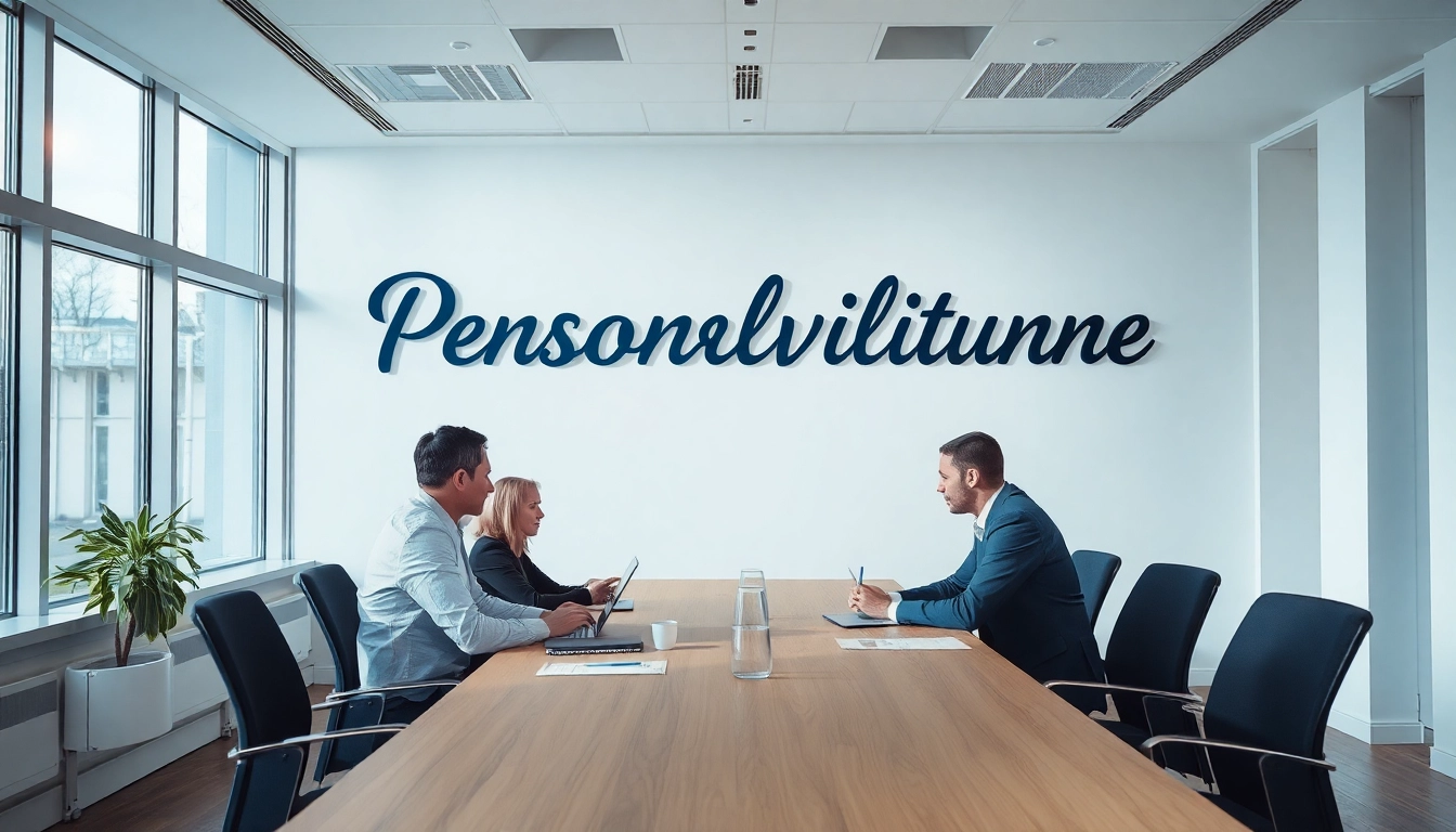 Visualisiere Personalvermittlung bei einer engagierten Diskussion in einem modernen Büro, das inspirierend wirkt.