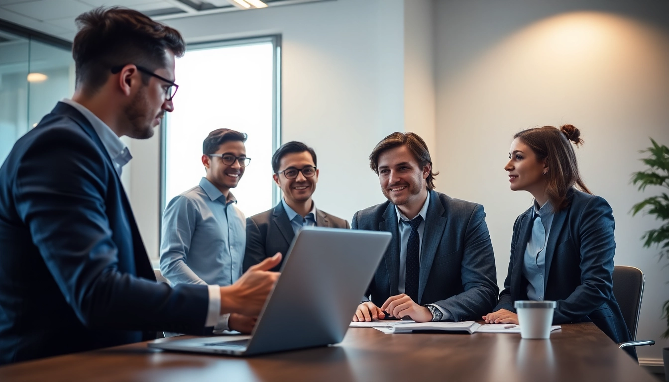 Headhunter Vertrieb: Fachleute diskutieren Strategien in einer modernen Recruiting-Szenerie.