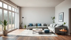 Gestalte ein modernes Wohnzimmer mit Raumgestaltung, das Helligkeit und Gemütlichkeit ausstrahlt.