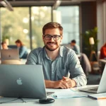 Headhunter IT bei der Arbeit in einem modernen Büro, fördert eine produktive Atmosphäre.