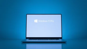 Windows 11 Pro Upgrade Key auf einem Laptop-Bildschirm in einer modernen digitalen Umgebung.