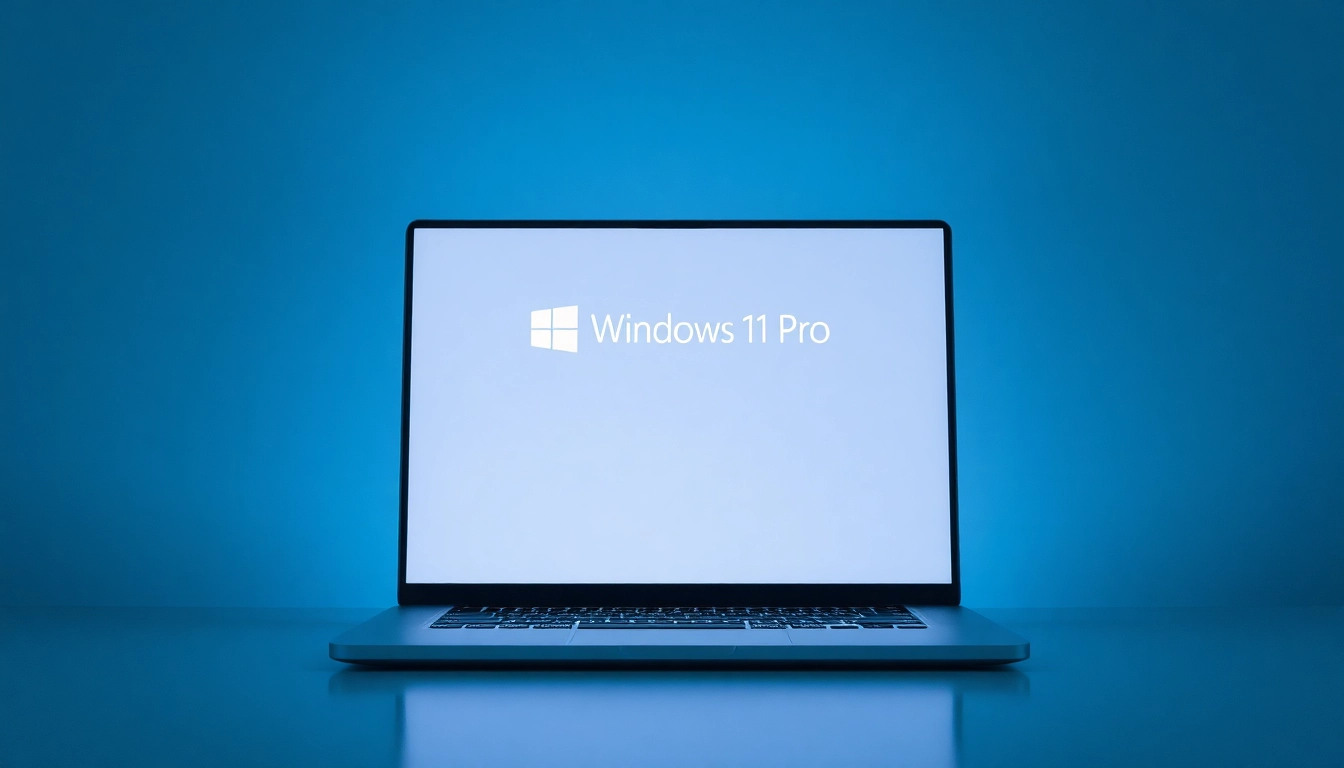 Windows 11 Pro Upgrade Key auf einem Laptop-Bildschirm in einer modernen digitalen Umgebung.