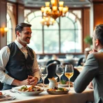 Der Headhunter Gastronomie führt ein professionelles Gespräch mit einem potenziellen Kandidaten in einem eleganten Restaurant.