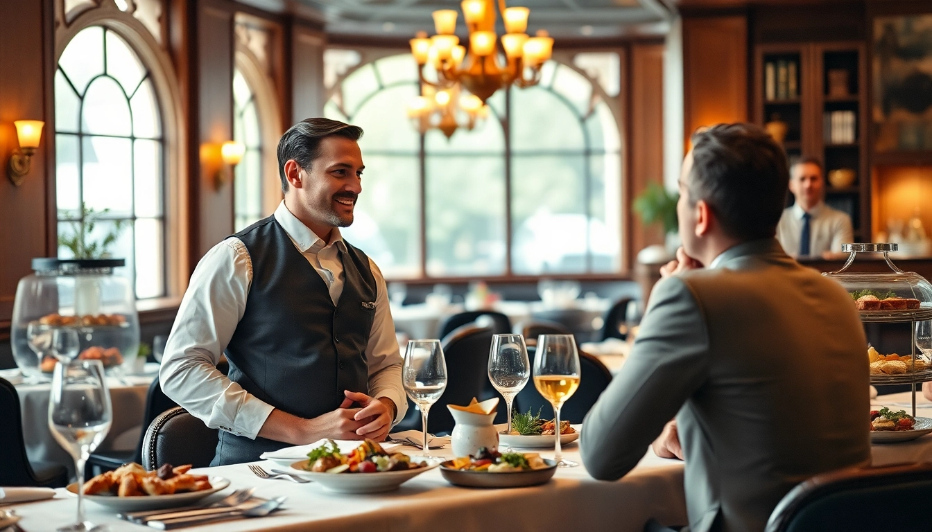 Der Headhunter Gastronomie führt ein professionelles Gespräch mit einem potenziellen Kandidaten in einem eleganten Restaurant.