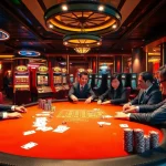 Gamblers experiencing an exciting game at RR88 casino with poker chips and cards.