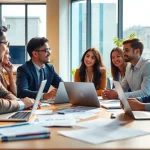 Headhunter IT advice during a recruitment meeting with professionals.