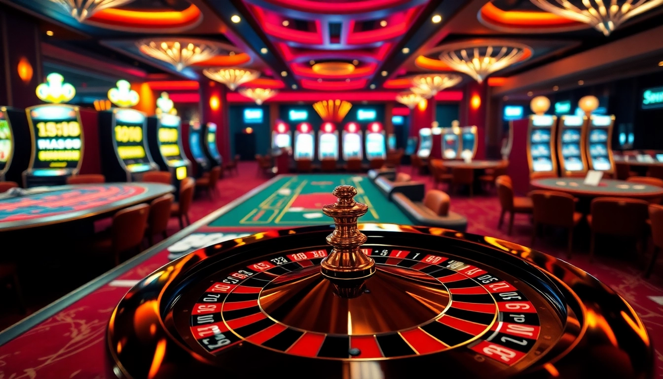 Experience the thrill of gambling at 888new.com with vibrant casino tables and roulette wheels.