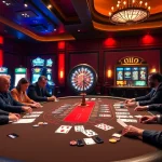 Experience thrilling gameplay at https://uu88.agency/ with a vibrant casino atmosphere filled with poker tables and slot machines.